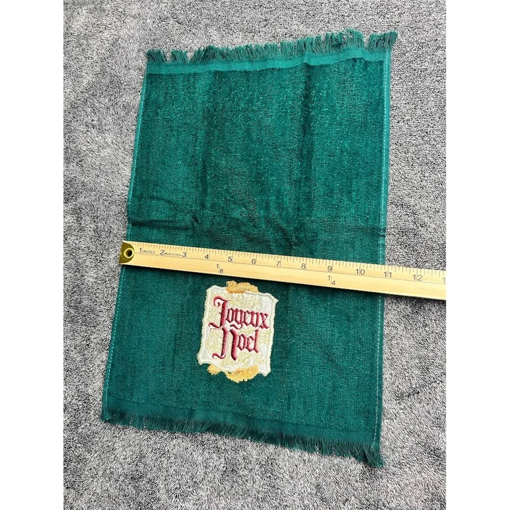 Vintage Holiday Hand Towel Set Joyeux Noel Green & Joy Purple Fringed Terry